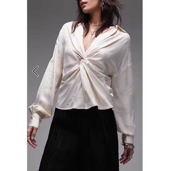 NEW TOPSHOP NORDSTROM ~ 100% Viscose Women's Ivory Knot Front Blouse Top Sz 12 - Picture 1 of 7